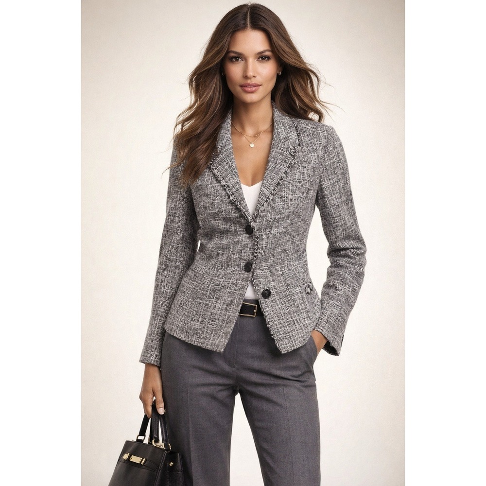 Briggs New York Blazer Womens 16 Gray Textured Tailored Vintage Office Workwear - Picture 1 of 16